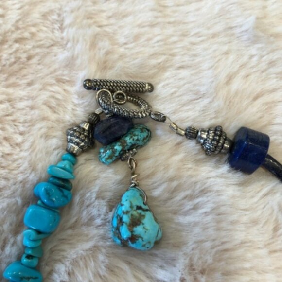 Blue and Turquoise Stone Pendant Necklace - Picture 2 of 2